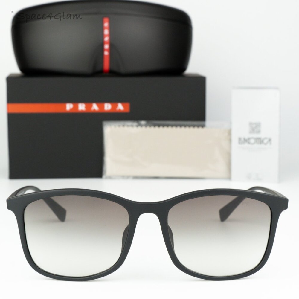 Prada Linea Rossa Men Sunglasses Black Grey Grad Rectangle PS01TSF DG00A7 NEW